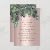 Baby shower Glitter Feet Roos Eucalyptus Greenery Kaart (Voorkant / Achterkant)