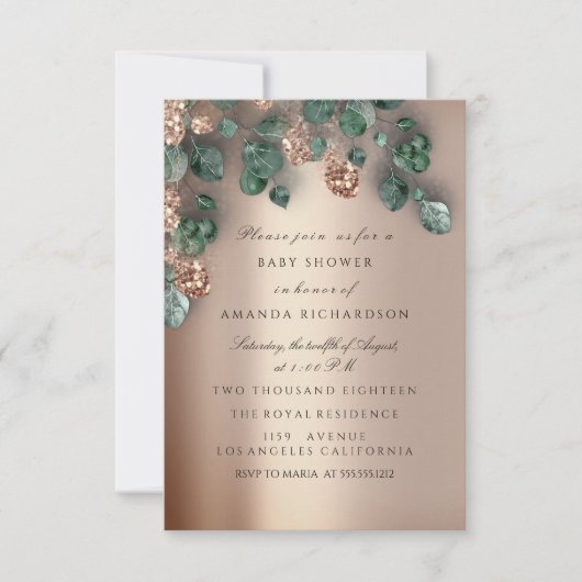 Baby shower Glitter Feet Roos Glitter Eucalyptus Kaart (Voorkant)