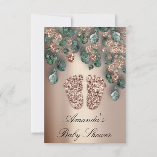 Baby shower Glitter Feet Roos Glitter Eucalyptus Kaart (Achterkant)