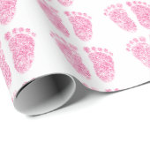 Baby shower Glitter Girl Pink Rose White Feet Cadeaupapier (Rol Hoek)