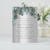 Baby shower Glitter Gray Eucalyptus Green Blue Kaart (Staand voorkant)