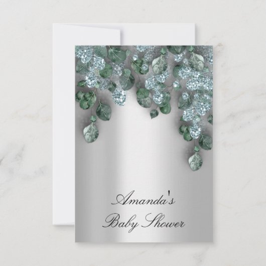 Baby shower Glitter Gray Eucalyptus Green Blue Kaart (Achterkant)