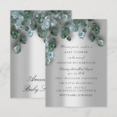 Baby shower Glitter Gray Eucalyptus Green Blue Kaart (Voorkant / Achterkant)