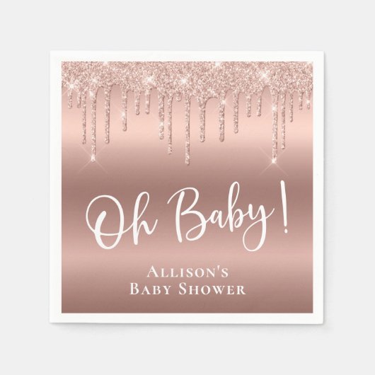 Baby shower Glitter Roos Goud Gepersonaliseerd Servet (Voorkant)