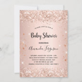 Baby shower glitter roos goud metaalmeisje kaart (Voorkant)