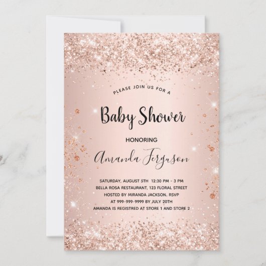 Baby shower glitter roos goud metaalmeisje kaart (Voorkant)
