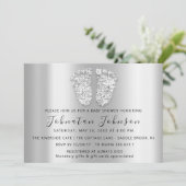 Baby shower Glitter Silver Grey Feet Gray Boy Girl Kaart (Staand voorkant)