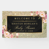 Baby shower Glitter Sparkles Pink Floral Spandoek (Horizontaal)