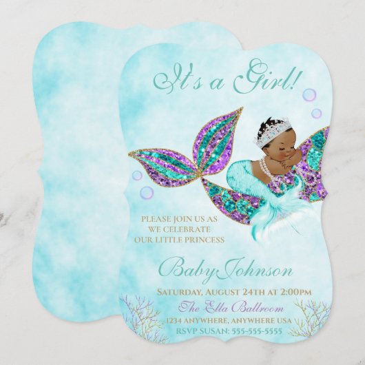 Baby shower Glitter Tail Kaart (Voorkant / Achterkant)