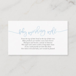 baby shower, goed wensen, creatief blauw script informatiekaartje