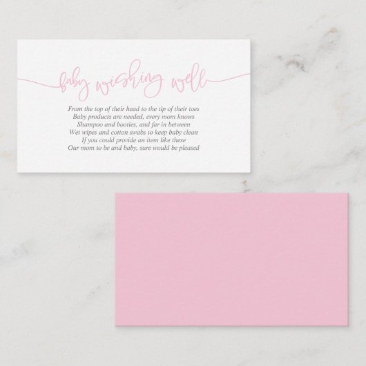 baby shower, goed wensen, creatief roze script informatiekaartje (Voorkant / Achterkant)