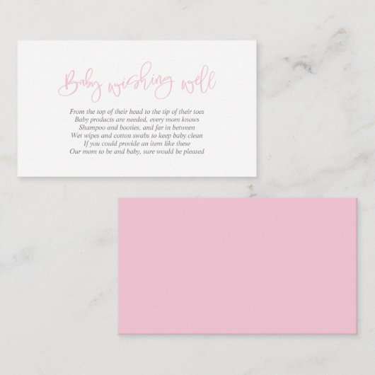 baby shower, goed wensen, creatief roze script informatiekaartje (Voorkant / Achterkant)