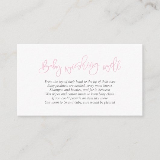 baby shower, goed wensen, creatief roze script informatiekaartje (Voorkant)