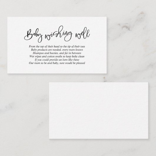 baby shower, goed wensen, creatief zwart script informatiekaartje (Voorkant / Achterkant)