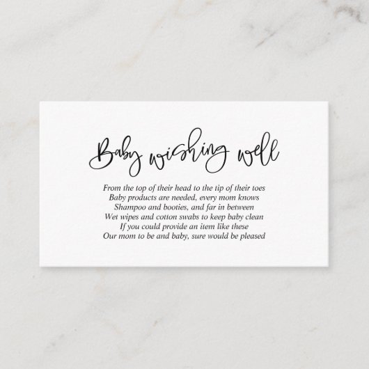baby shower, goed wensen, creatief zwart script informatiekaartje (Voorkant)
