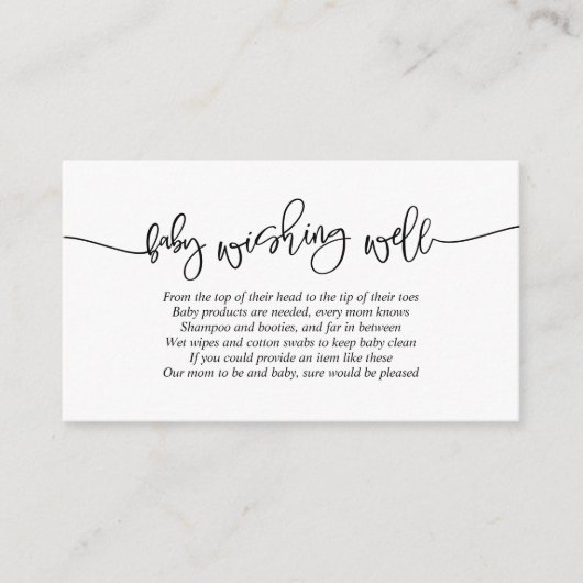 baby shower, goed wensen, creatief zwart script informatiekaartje (Voorkant)