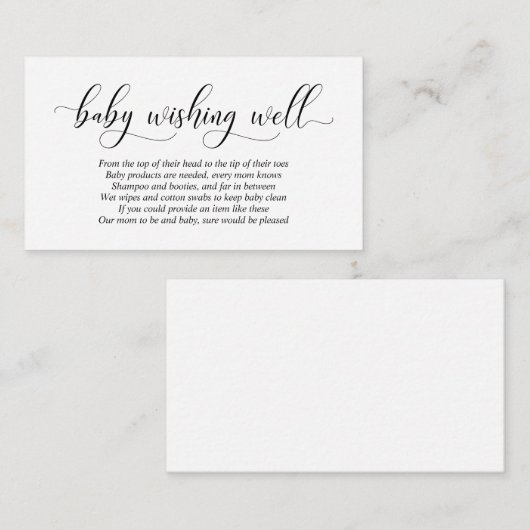 baby shower, goed wensen, modern zwart script informatiekaartje (Voorkant / Achterkant)