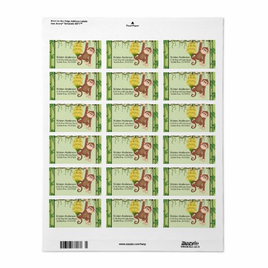 Baby shower Going Bananas Monkey adres Label (Full Sheet)