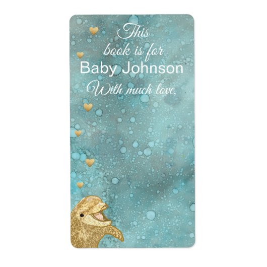 Baby shower "Gold Baby Dolphin" Bladzijde 8 Etiket (Voorkant)