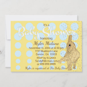 Baby shower Gold Baby Elephant Blue Kaart