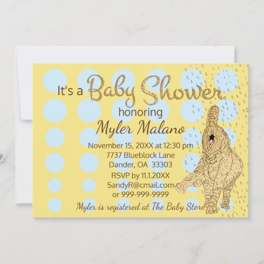 Baby shower Gold Blue Baby Elephant Blue Kaart (Voorkant)