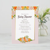 Baby shower Gold Blush Roze Oranje Floral Kaart (Staand voorkant)