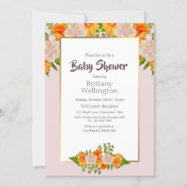 Baby shower Gold Blush Roze Oranje Floral Kaart
