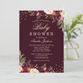 Baby shower Gold Bourgogne floral Sparkle Kaart (Staand voorkant)