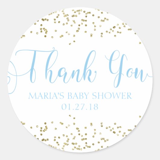 baby shower Gold Confetti Blue Favor Hartelijk dan Ronde Sticker (Voorkant)