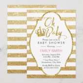 Baby shower Gold Crown Modern Gold Glitter Stripes Kaart (Voorkant / Achterkant)