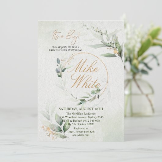 Baby shower Gold en Green Design - Het is een Boy  Kaart (Staand voorkant)