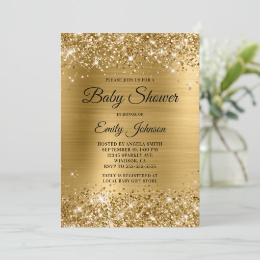 Baby shower Gold Folie Fancy script Kaart (Staand voorkant)