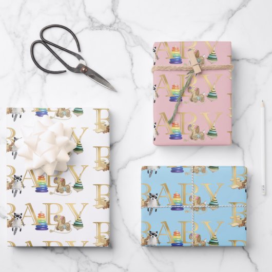 Baby shower Gold Font  speelgoed Inpakpapier Vel (Voorkant)