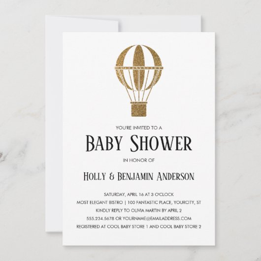 Baby shower Gold Glitter Hot Air ballon Kaart (Voorkant)