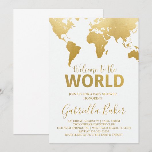 Baby shower | Gold Map Kaart (Voorkant / Achterkant)