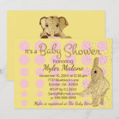 Baby shower Gold Pink Baby Elephant Kaart (Voorkant / Achterkant)