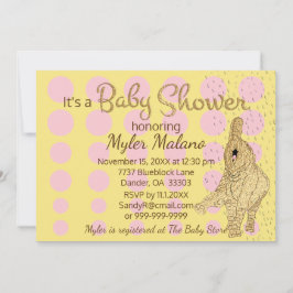Baby shower Gold Pink Baby Elephant Kaart