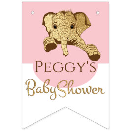 Baby shower Gold/roze olifant, zoutpanner Vlaggetjes