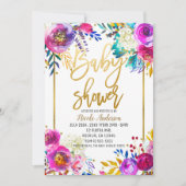 Baby shower Gold Script Vetgedrukte Waterverf Bloe Kaart (Voorkant)