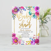Baby shower Gold Script Vetgedrukte Waterverf Bloe Kaart (Staand voorkant)