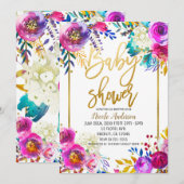 Baby shower Gold Script Vetgedrukte Waterverf Bloe Kaart (Voorkant / Achterkant)