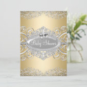  Baby shower Gold & Silver Damask Princess Kaart (Staand voorkant)