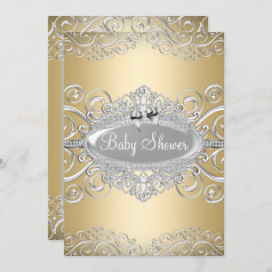  Baby shower Gold & Silver Damask Princess Kaart