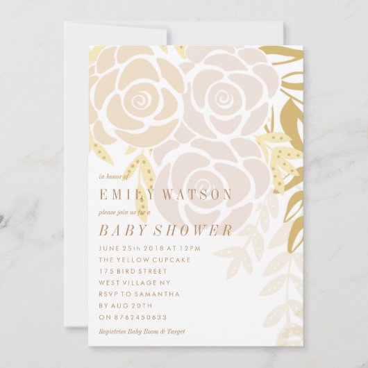 Baby shower Golden Floral Bloom Kaart (Voorkant)