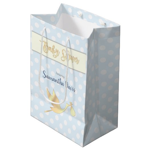 Baby shower Golden Stork Baby Medium Cadeauzakje (Voorkant Gekanteld)