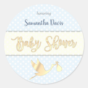 Baby shower Golden Stork Baby Ronde Sticker