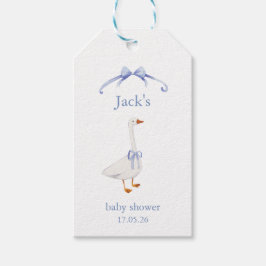 Baby shower goose blue cadeaulabel