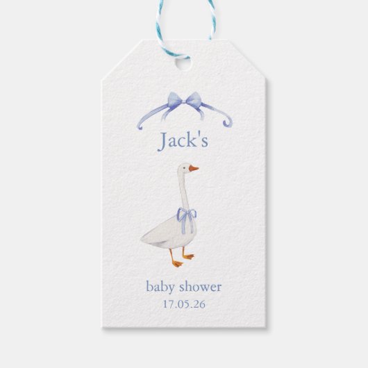 Baby shower goose blue cadeaulabel (Voorkant)