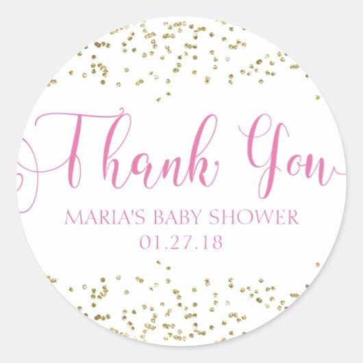 Baby shower Goud Confetti Roze Favor Dank u Label (Voorkant)