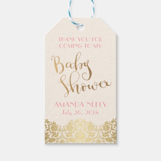 Baby shower Goud en Roze Label Cadeaulabel (Voorkant)